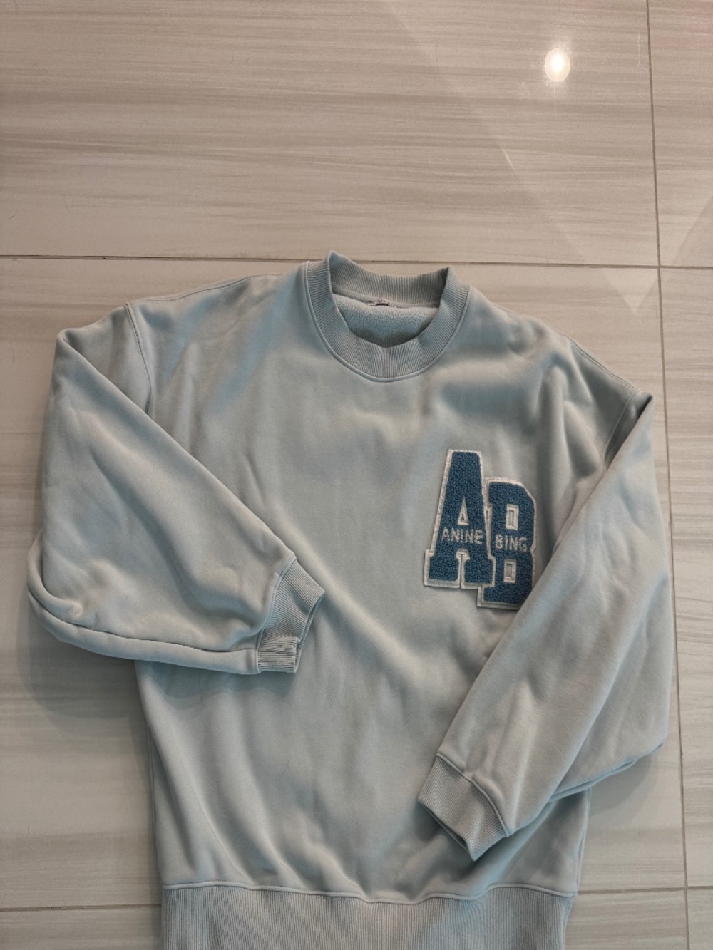 Anine Bing Large Miles Oversized Sweatshirt Letterman Light Blue L